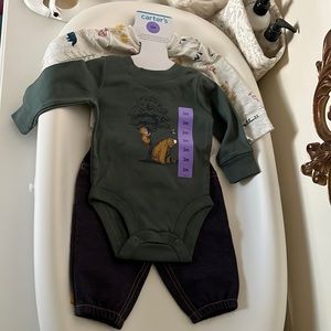 Carters 2 Piece Sets Woodland Bear Onesie and Jeans Pants